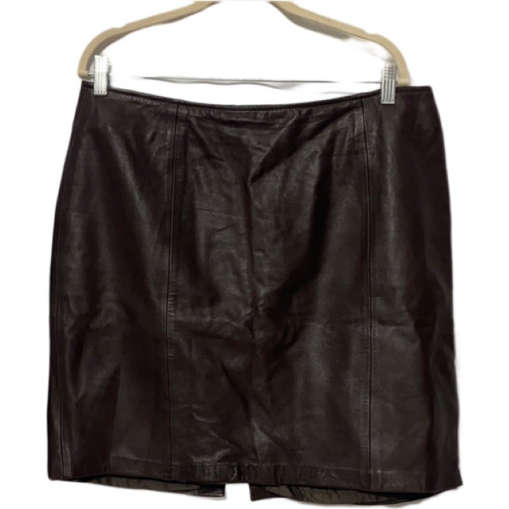 Croft and Barrow lamb skin chocolate brown mini skirt size 16